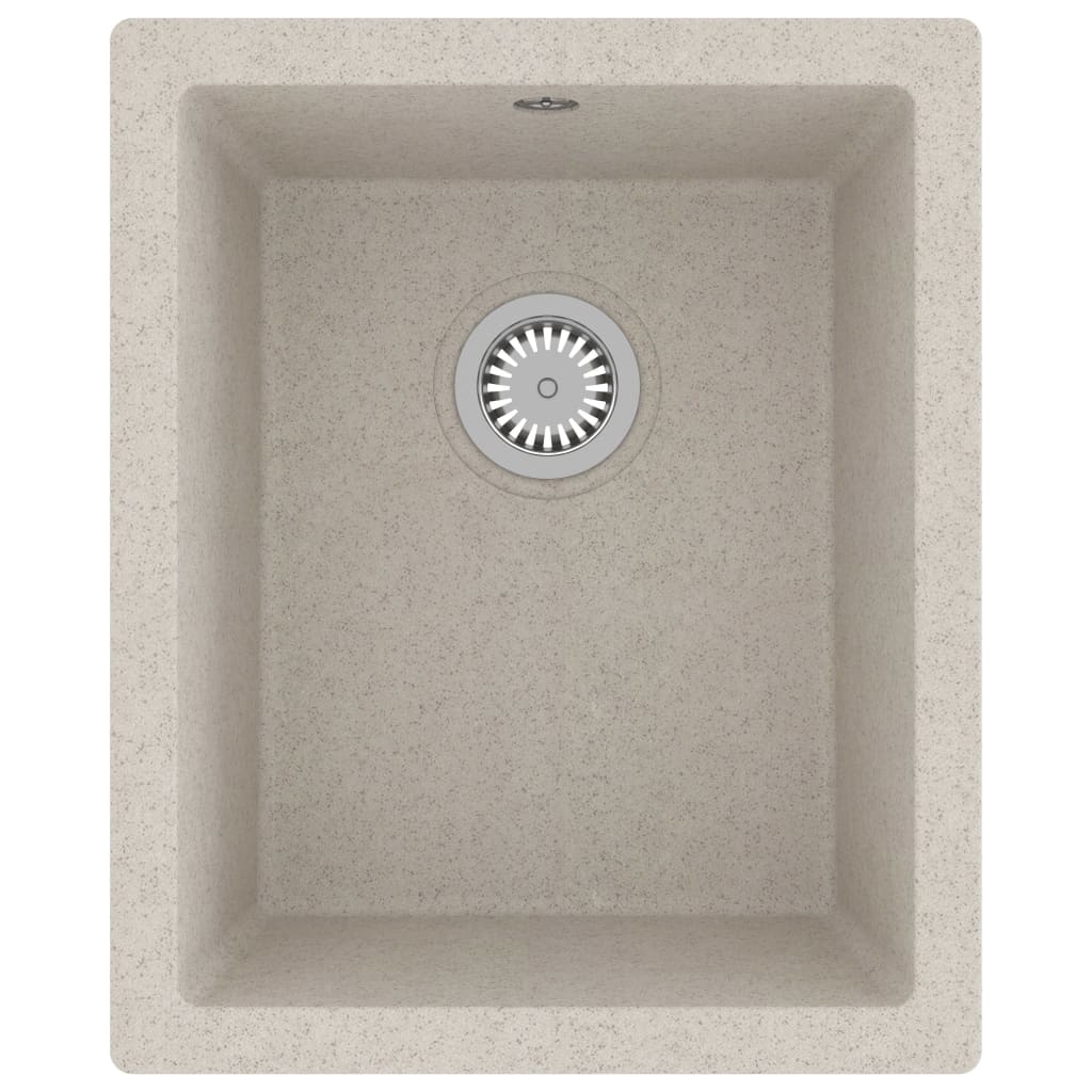 Chiuveta de bucatarie cu orificiu de preaplin, vidaXL, Granit, 380 x 460 x 194 mm, Bej