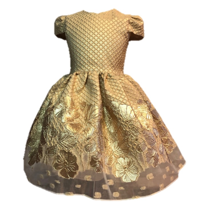 Rochita eleganta Dora pentru fetite, pentru ocazii speciale, Organza, Bej/Auriu