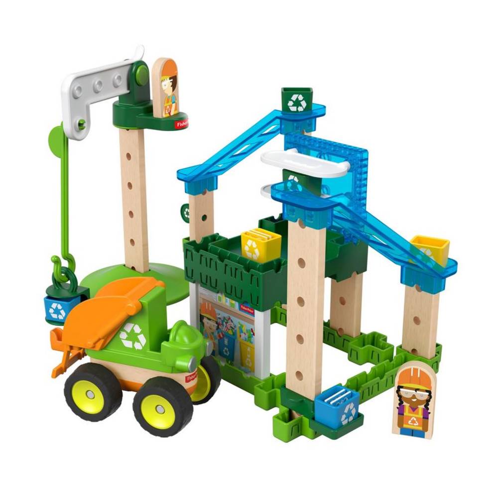 Set de joaca din lemn Fisher Price Wonder Makers – Centrul de reciclare, 35 de piese, 3 ani+