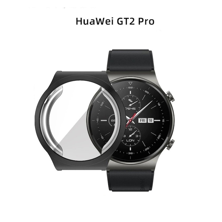 Силиконов протектор Smart Pulse за Huawei Watch GT 2 Pro, 360 цялостна защита, черен корпус
