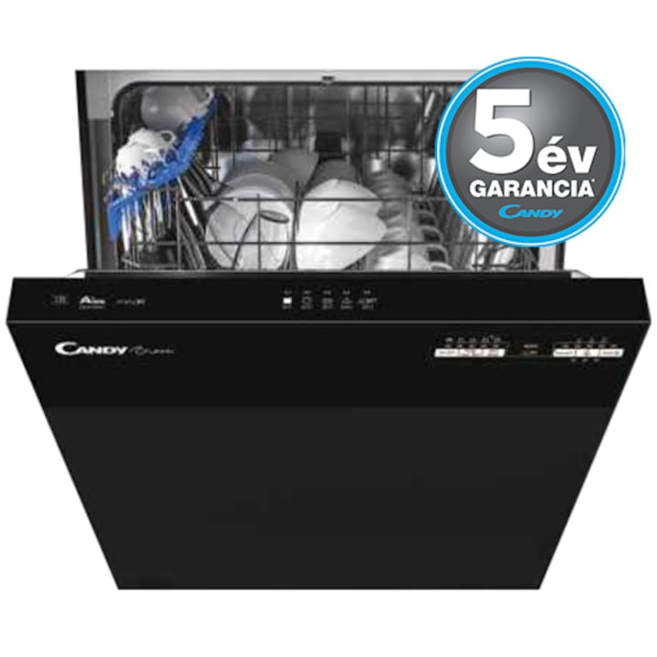 Candy CDSN 1L380PB beépíthető mosogatógép, 60cm, 13 terítékes, 5 program, F energiaosztály, Fekete