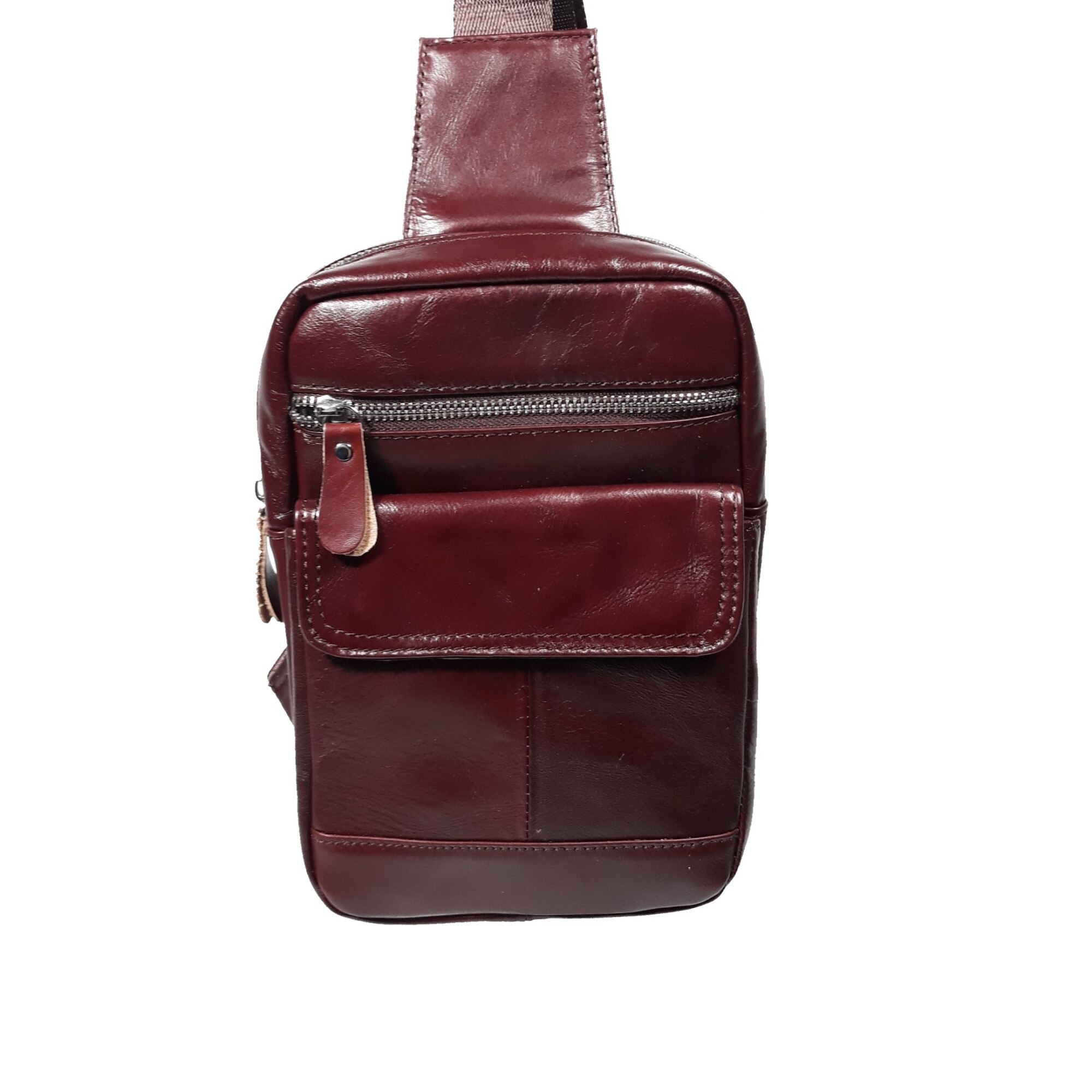 Geanta barbati, din piele naturala, maro roscat, dimensiune 24x16x7 cm