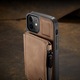 iPhone 12 Mini, CaseMe tok, bársonyos bőr, hátlap, kártyanyílás, cipzáras zseb, RFID védelem, Barna