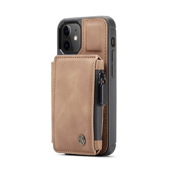 Husa iPhone 12 Mini, CaseMe, piele cu textura catifelata, back cover, slot carduri, buzunar cu fermoar, protectie RFID, Maro Husa iPhone 12 Mini, CaseMe, piele cu textura catifelata, back cover, slot carduri, buzunar cu fermoar, protectie RFID, Maro