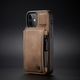iPhone 12 Mini, CaseMe tok, bársonyos bőr, hátlap, kártyanyílás, cipzáras zseb, RFID védelem, Barna