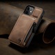 iPhone 12 Mini, CaseMe tok, bársonyos bőr, hátlap, kártyanyílás, cipzáras zseb, RFID védelem, Barna