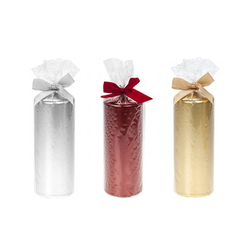 Set 3 lumanari din ceara PMS cu finisaj metalic, 340 g, multicolor