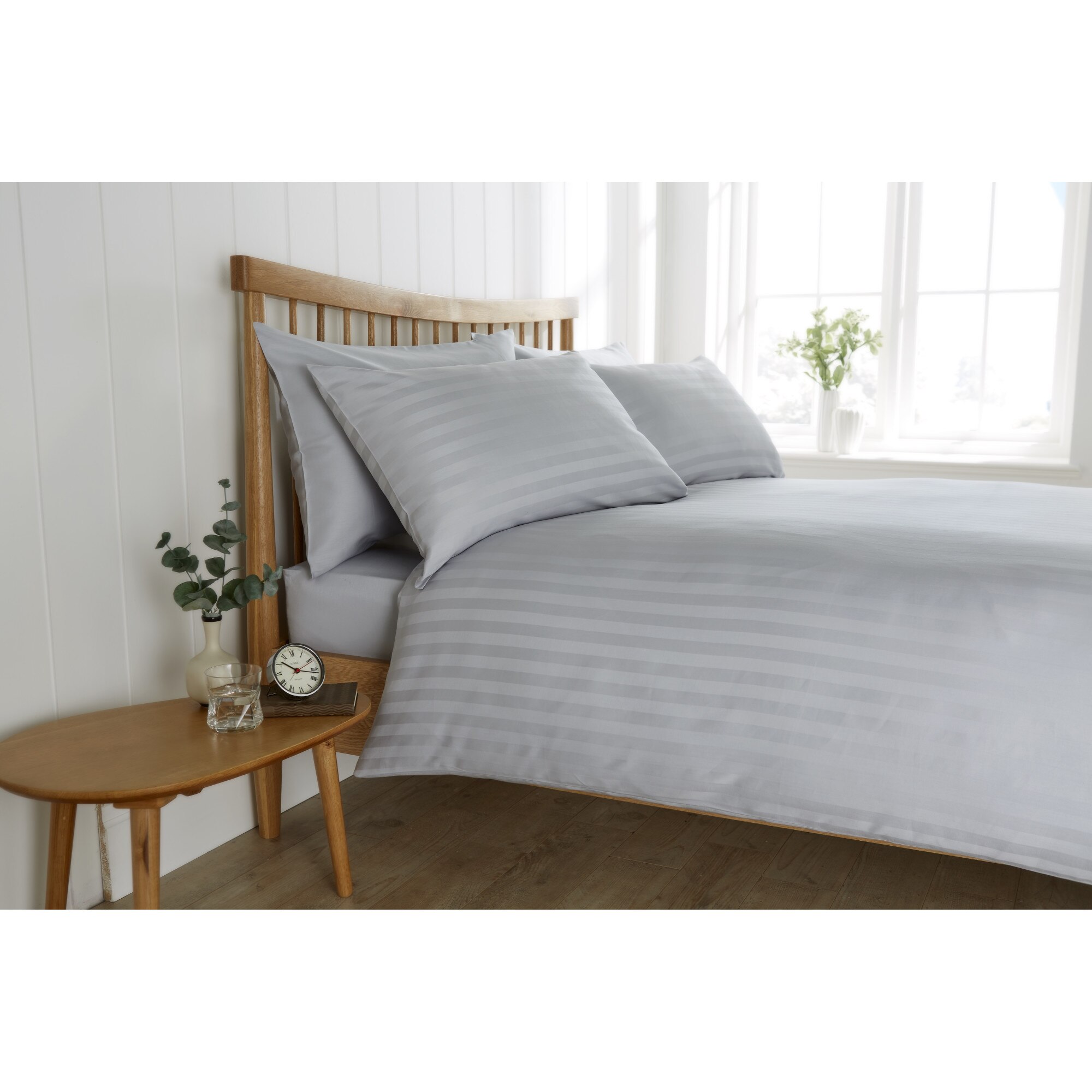 Lenjerie de pat 200TC,Heritage Sateen Stripe Gri Double bumbac 100%,200x200cm - Behrens England