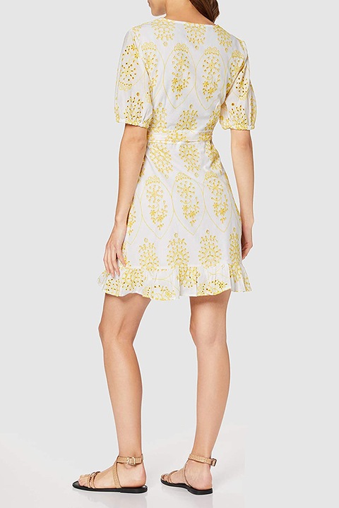 Rochie cu broderie dama, Find, alb/galben, 2XL