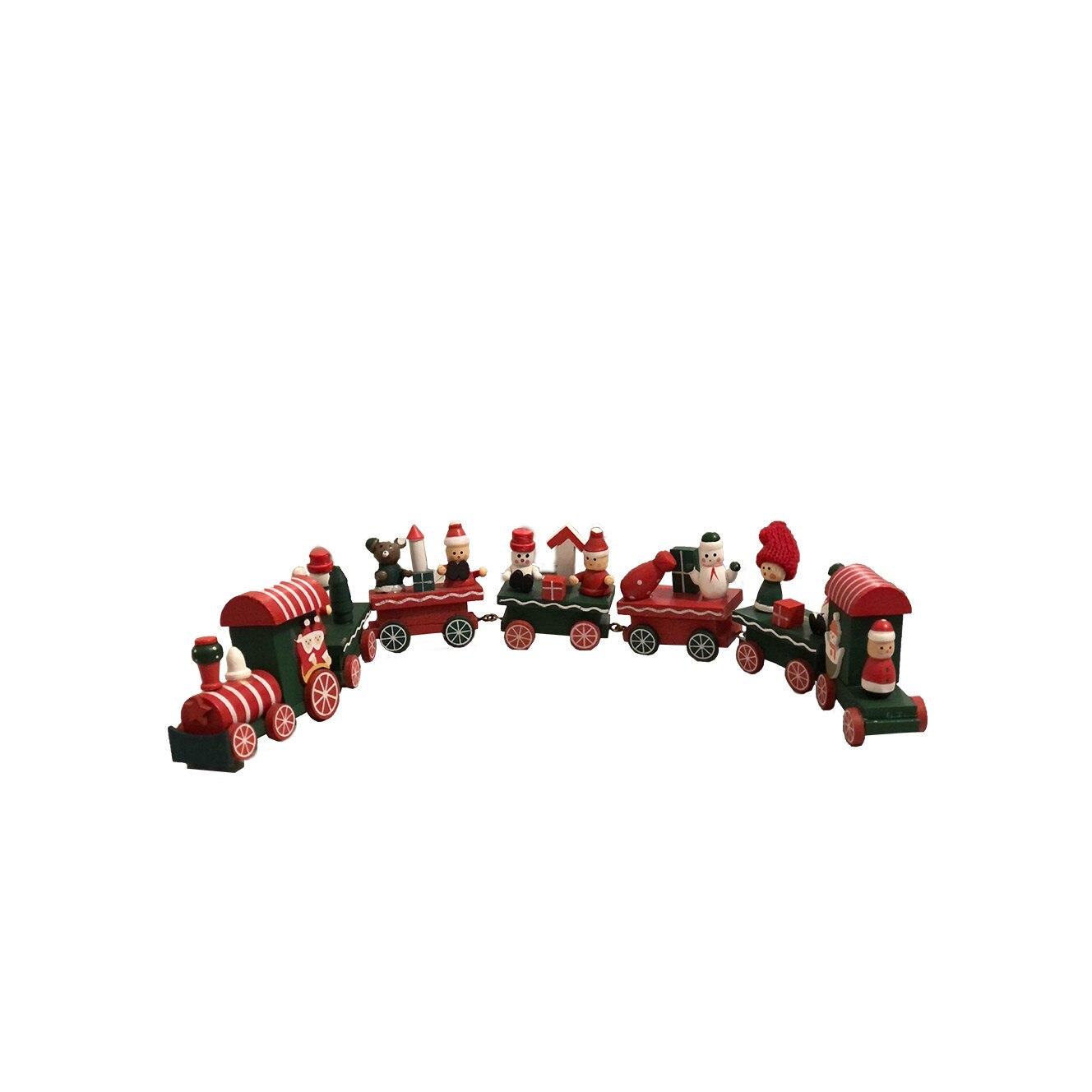 Trenulet lenm, figurine Craciun, 42 cm, locomotiva cu 6 vagoane