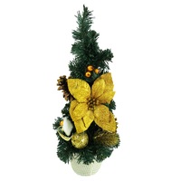 Bradut artificial, impodobit, cu suport in forma de ghiveci, 40 cm, auriu cu alb