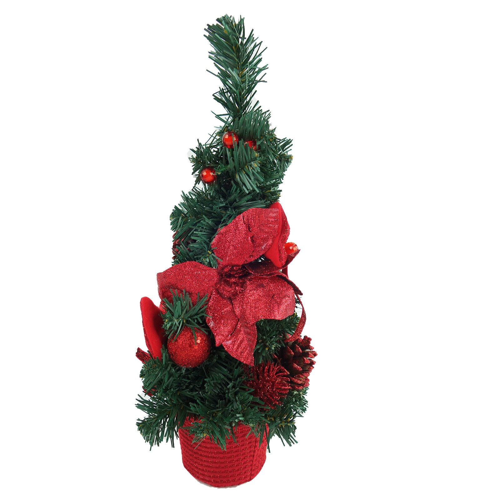 Bradut artificial, impodobit, cu suport in forma de ghiveci, 40 cm, rosu