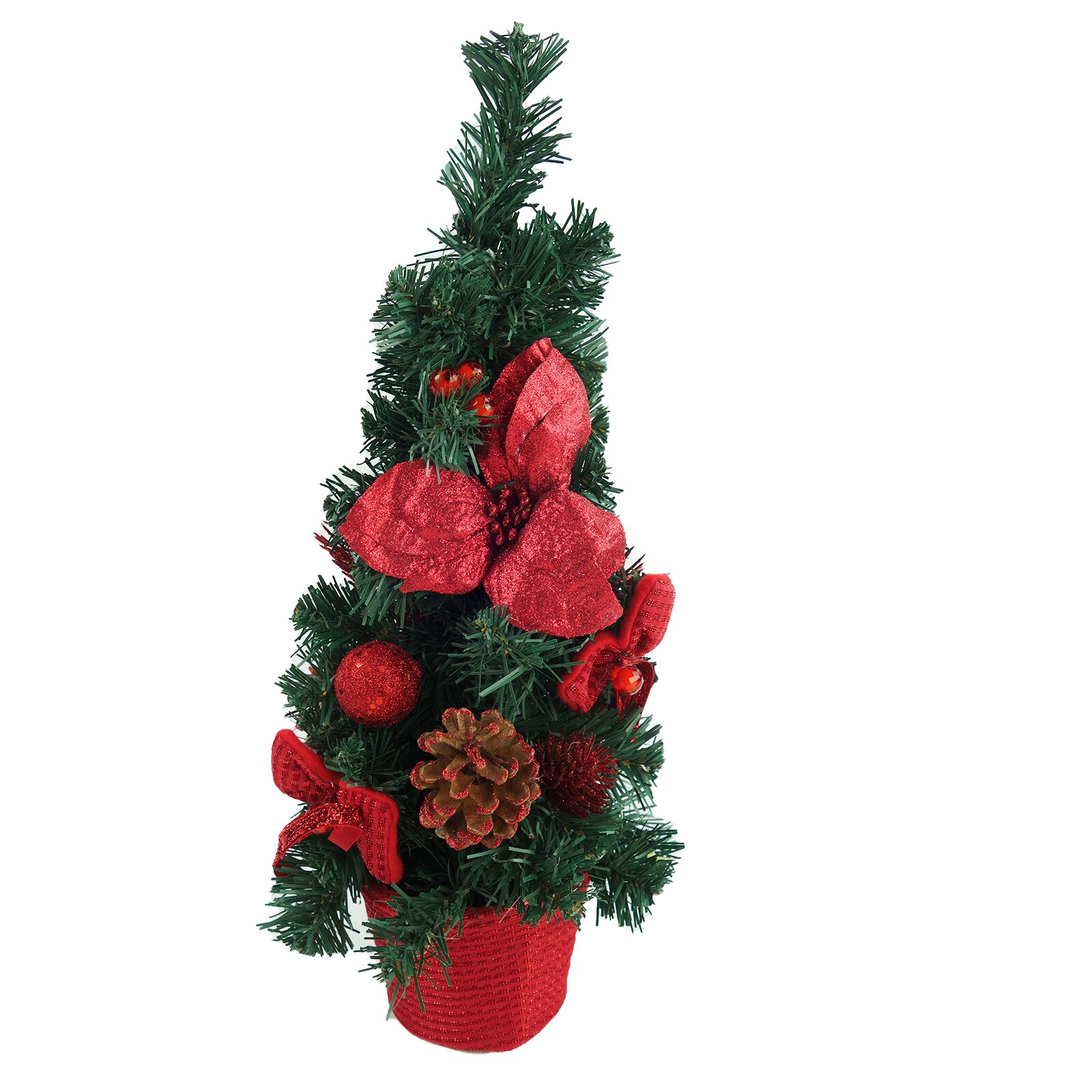 Bradut artificial, impodobit, cu suport in forma de ghiveci, 50 cm, rosu