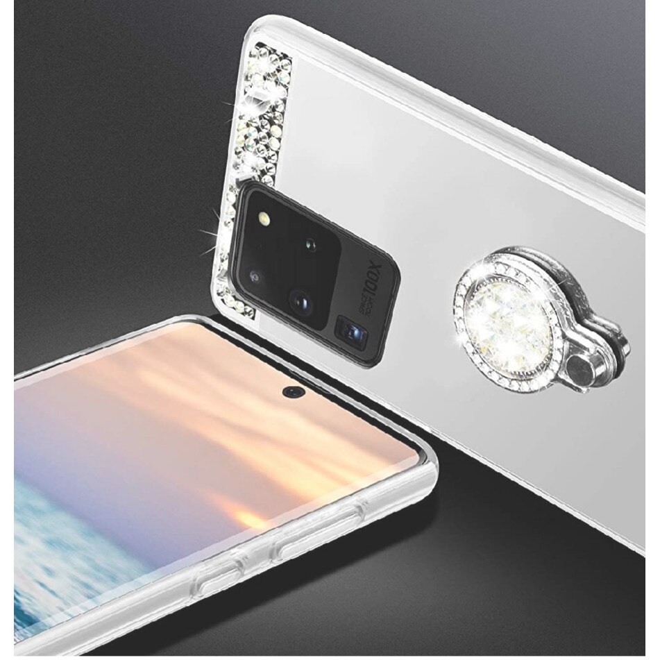 Огледален капак, камъчета с пръстен Samsung Galaxy S20 Ultra Silver ...