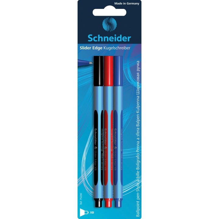 Химикалки Schneider Slider Edge, XB, 3 броя - Черна, Червена, Синя