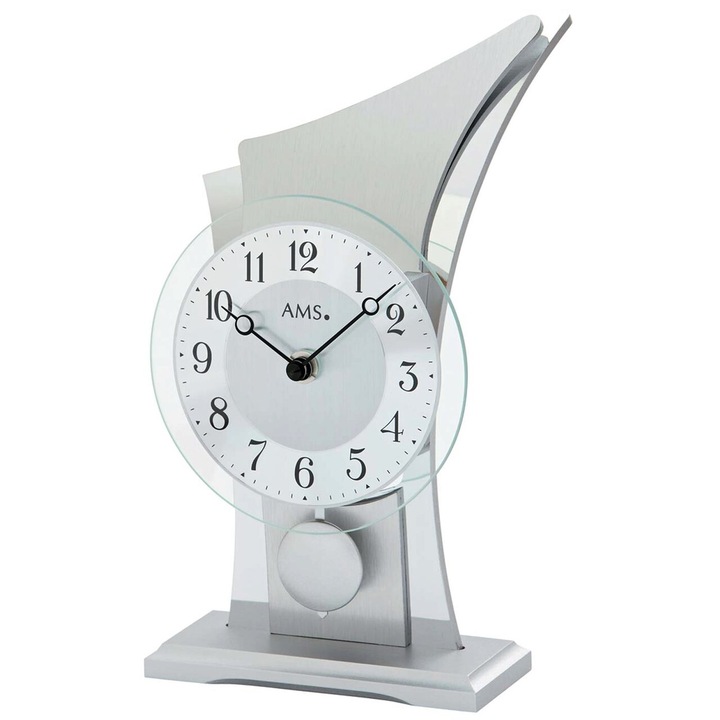 Asztali óra AMS 1138, kvarc, ezüst, analóg, modern