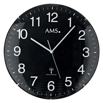 Ceas de perete AMS 5959, Quartz, Negru, Analogic, Modern Ceas de perete AMS 5959, Quartz, Negru, Analogic, Modern