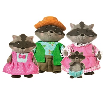 Set familie de ratoni Imaginarium Diggadilly Raccoons Family Camomille, 4 animale articulate, tata, mama si doi pui Set familie de ratoni Imaginarium Diggadilly Raccoons Family Camomille, 4 animale articulate, tata, mama si doi pui