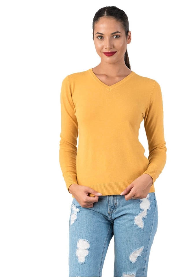 Bluza decolteu in v casual, Galben