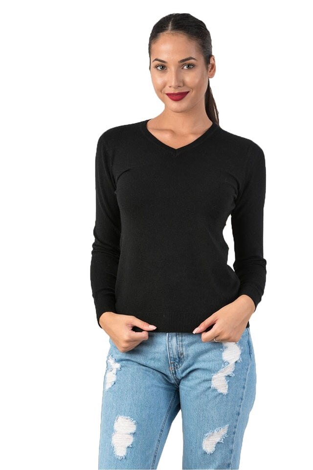 Bluza decolteu in v casual, Negru