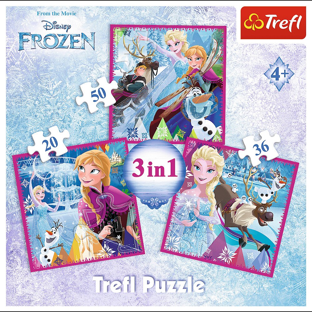 Set puzzle 3 in 1 Trefl Disney Frozen 2, Magia iernii, 1x20 piese, 1x36 ...