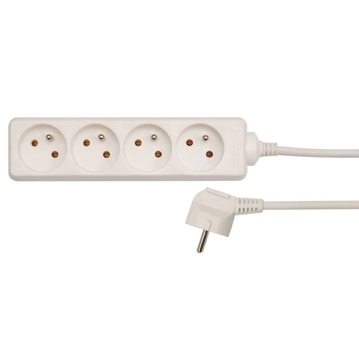Удължителен кабел 5м бял 4 гнезда Vorel 72509