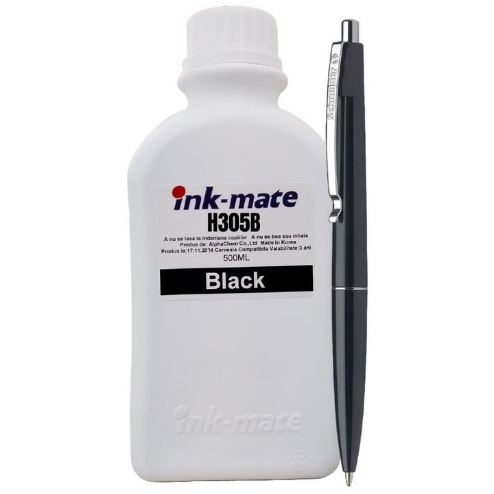 Set Flacon Refill Cerneala HP Negru (305) 3YM61AE 500ml Ink-Mate si Pix Schneider