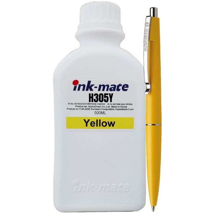 Set Flacone Cerneala Ink-Mate Compatibil HP305, 1x500ml 3YM60AE Yellow, Pix Schneider
