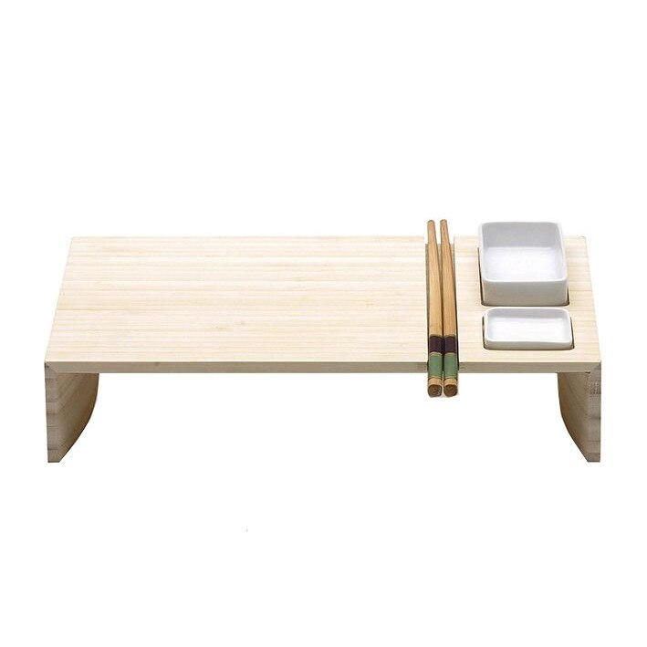 Set pentru sushi Legnoart, Kobe, din bambus de inalta calitate, finisaj artizanal, boluri din ceramica, betisoare pentru servire incluse, alb/maro
