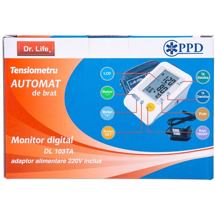 Tensiometru Automat De Brat, complet automat si monitor digital, Dr. Life DL 103TA