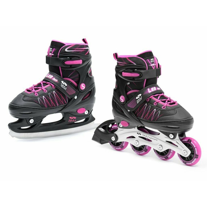 Role/patine de gheata pentru copii, SMJ Sport, 2 in 1, 26-29 EU, Roz/Negru