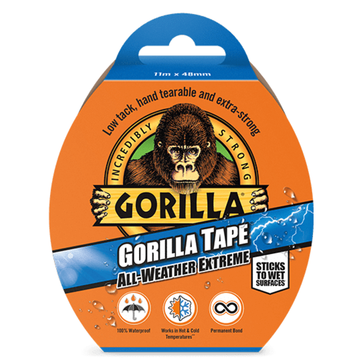 Лепяща лента, Gorilla Tape All-weather Extreme, Текстилна, 11 м x 48 мм, Черна