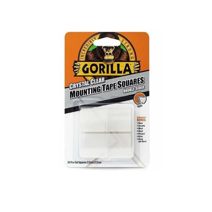 Gorilla Mounting Clear Tape Squares Kristálytiszta Kétoldalas Ragasztószalag 2,5cm-es négyzetek 24db/csomag