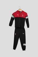 Puma, Trening cu fermoar si logo, Negru/Rosu, 164 CM Standard