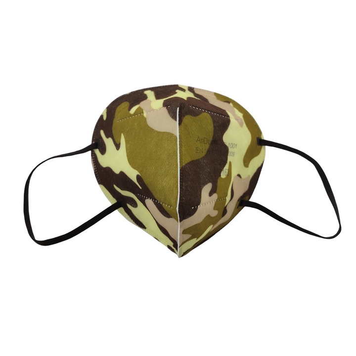 Andum KN95 FFP2 Védőmaszk készlet, 10 db, 5 Réteg, Terepmintás, CE Tanúsítvány