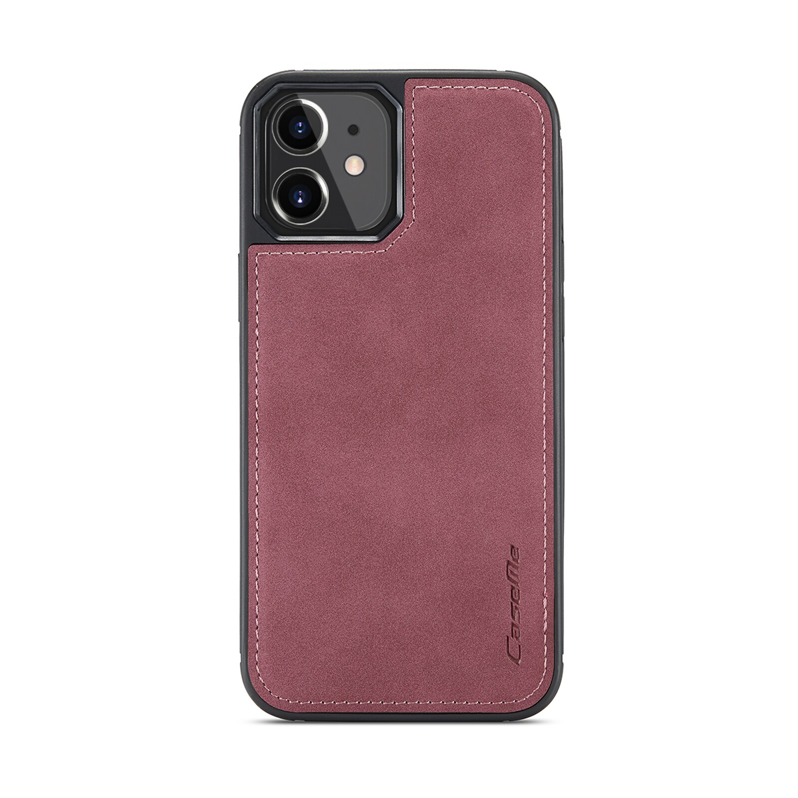 Husa iPhone 11, CaseMe, slim piele, tip back cover, textura catifelata, Visiniu
