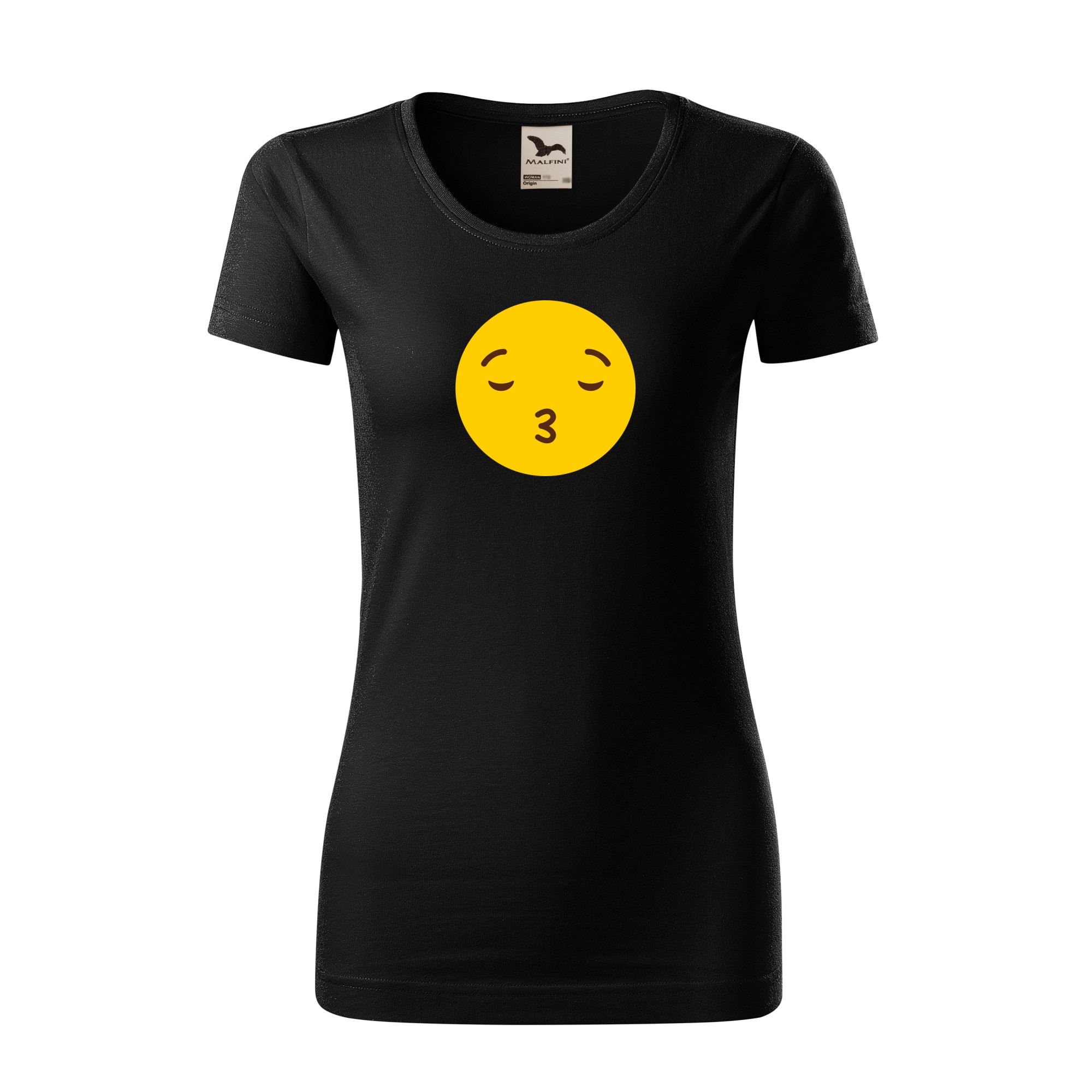 Tricou dama clasic, Malfini, Emoji Waiting for a kiss Face, Negru, L
