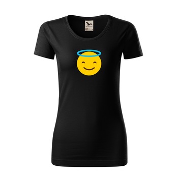 Tricou dama clasic, Malfini, Emoji Angel Face, Negru, M Tricou dama clasic, Malfini, Emoji Angel Face, Negru, M