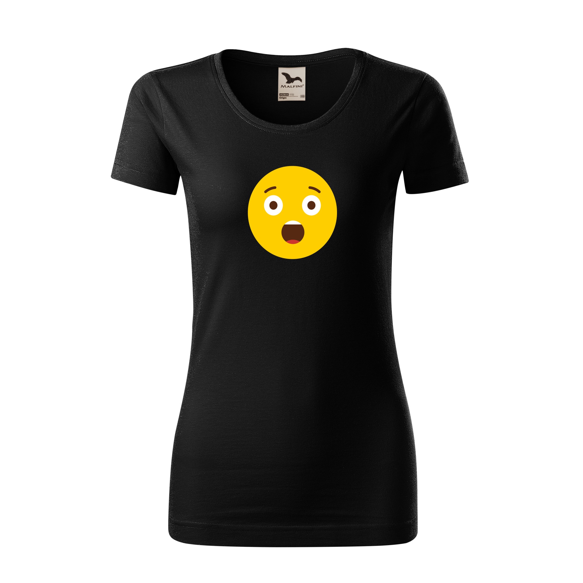 Tricou dama clasic, Malfini, Emoji Speechless Face, Negru, L
