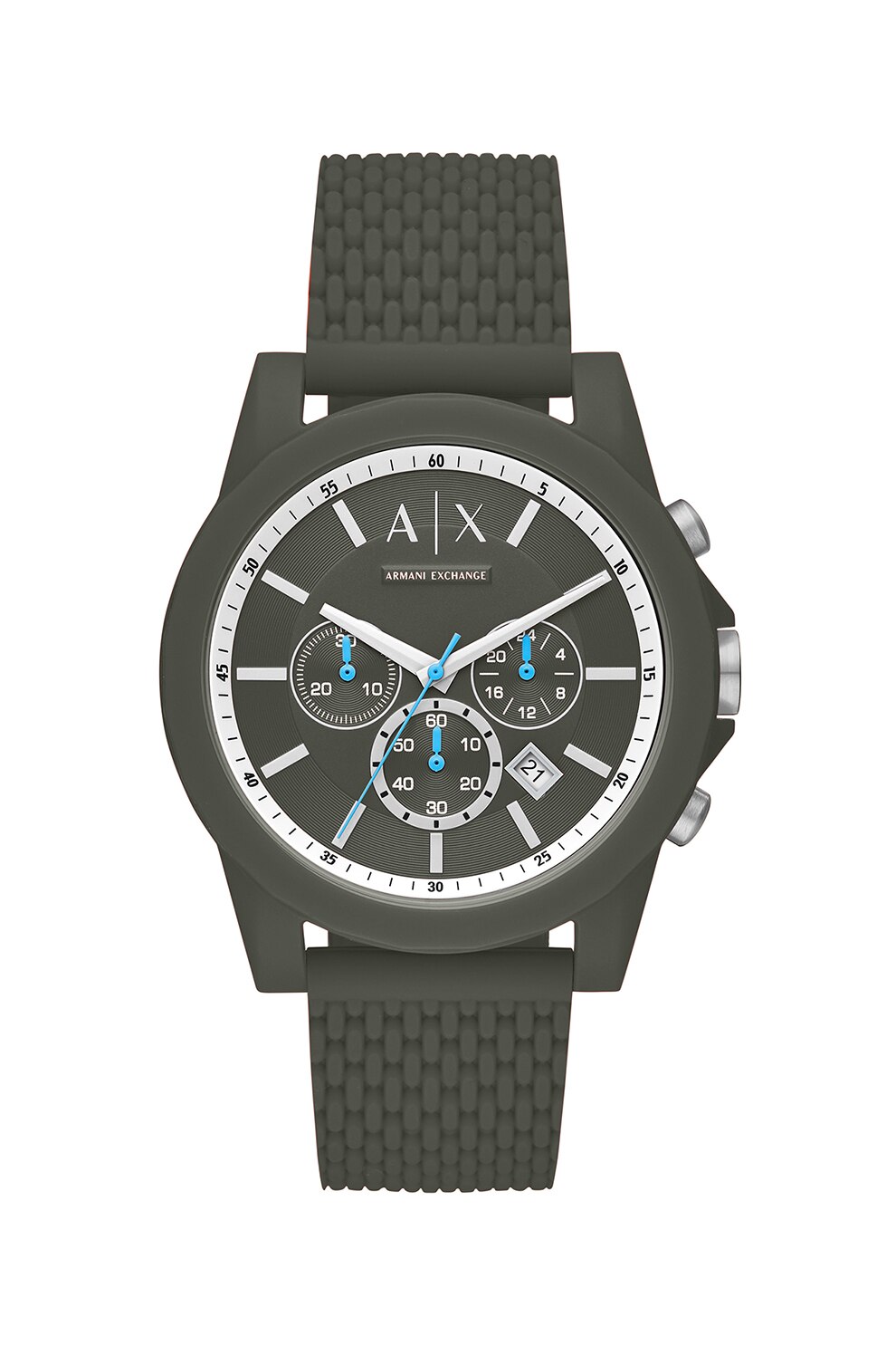 ARMANI EXCHANGE, Ceas cronograf cu o curea de silicon, Verde militar