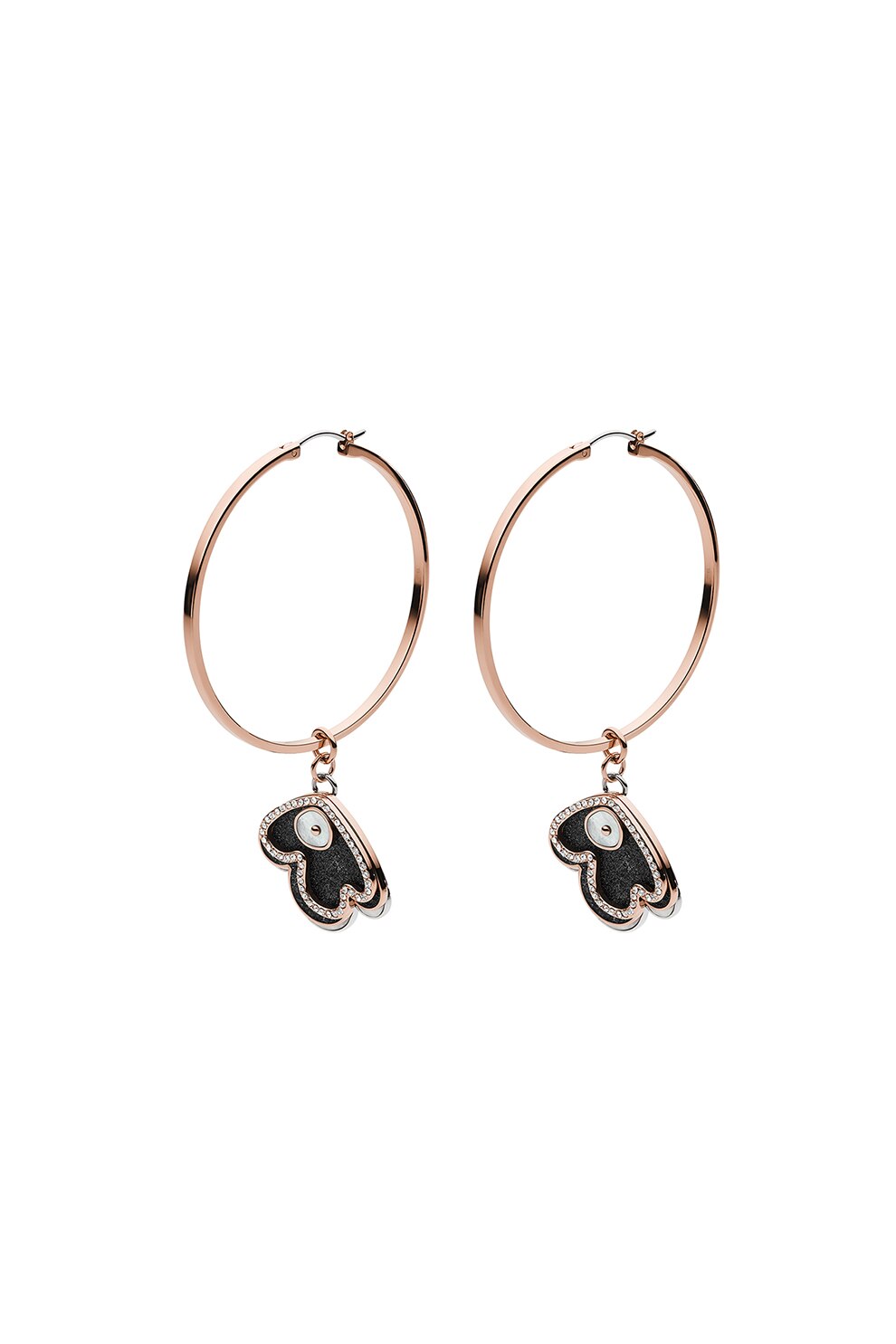 Emporio Armani, Cercei drop din otel inoxidabil cu detalii Mother of Pearl, Auriu rose/ Negru