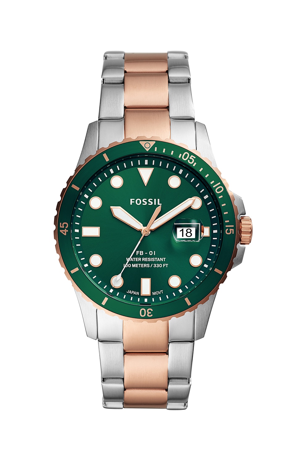 Fossil, Ceas analog cu coroana cu model texturat, Argintiu/Auriu rose