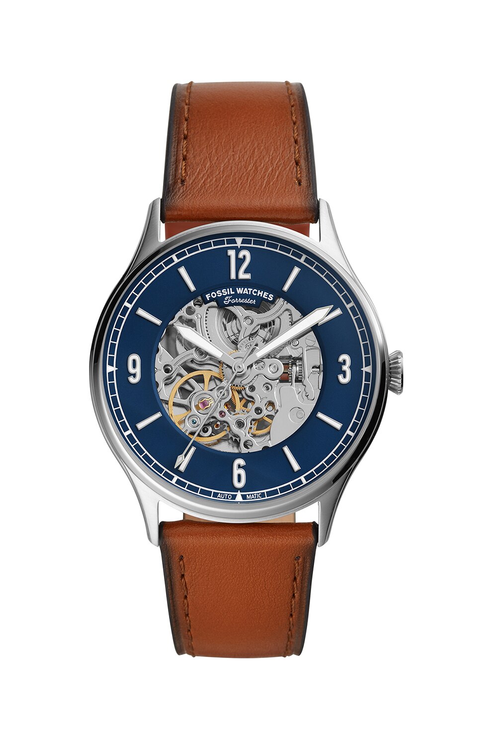 Fossil, Ceas automatic cu o curea din piele, Maro scortisoara