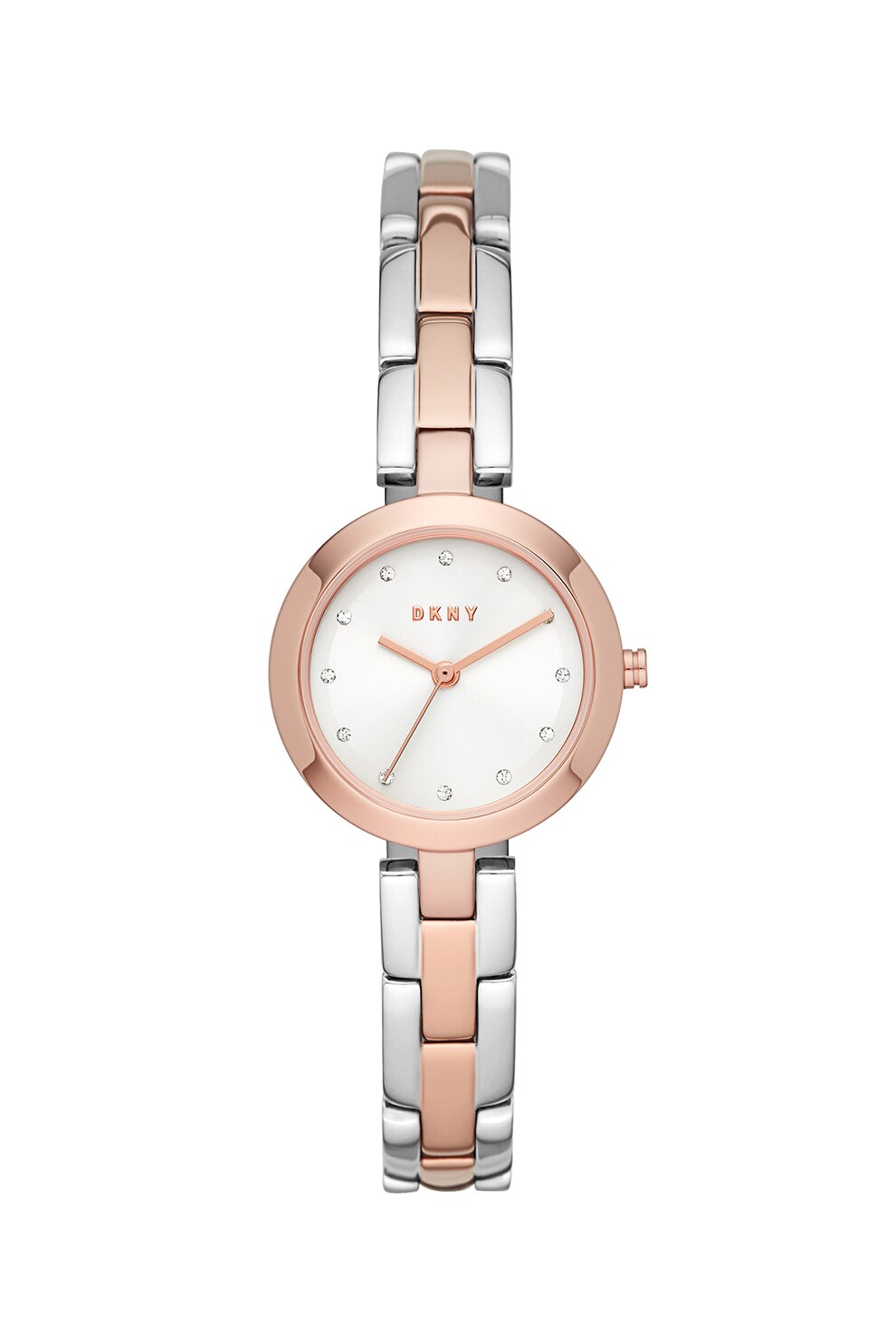DKNY, Ceas din otel inoxidabil cu cristale, Argintiu/Auriu rose