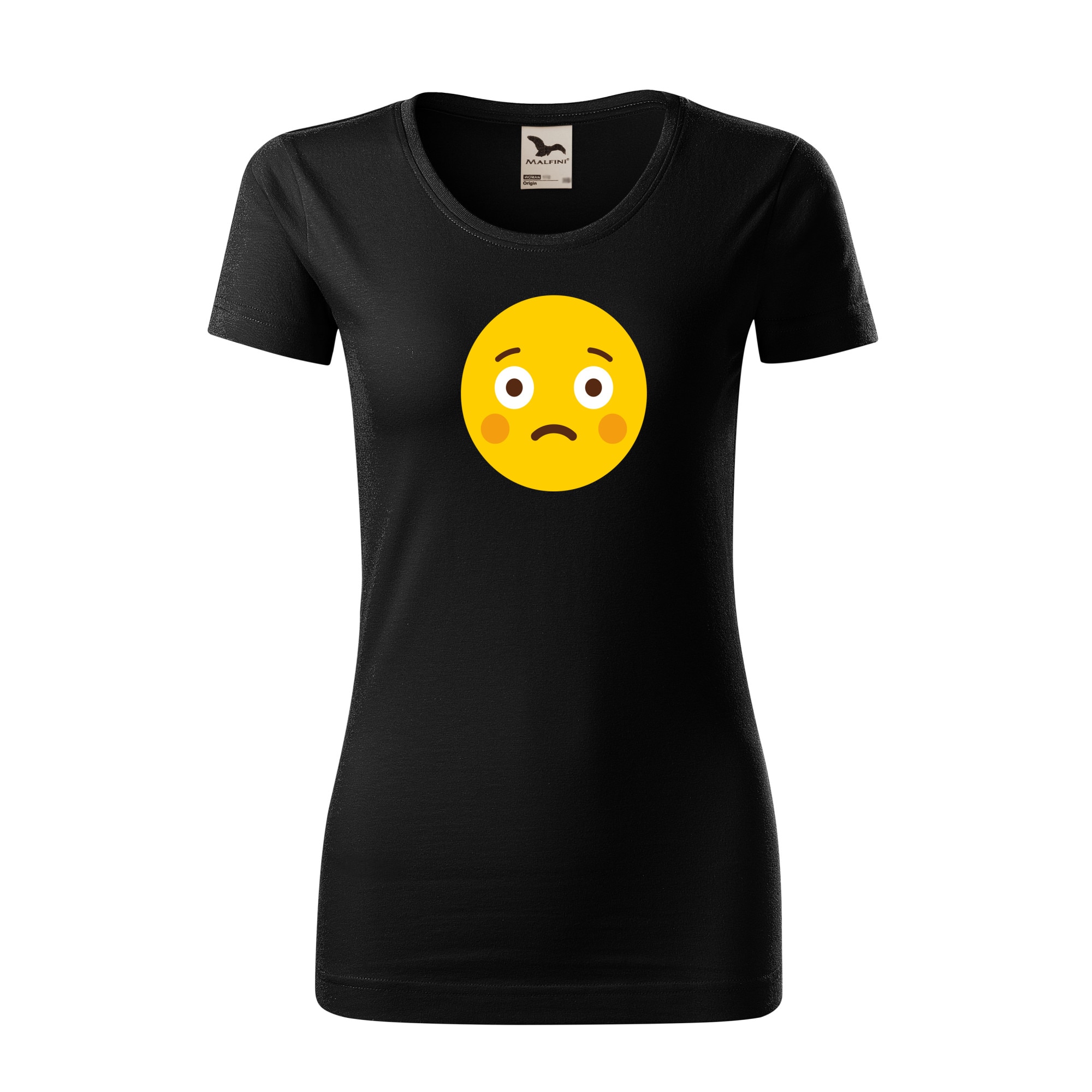 Tricou dama clasic, Malfini, Emoji Blush and Sad Face, Negru, L