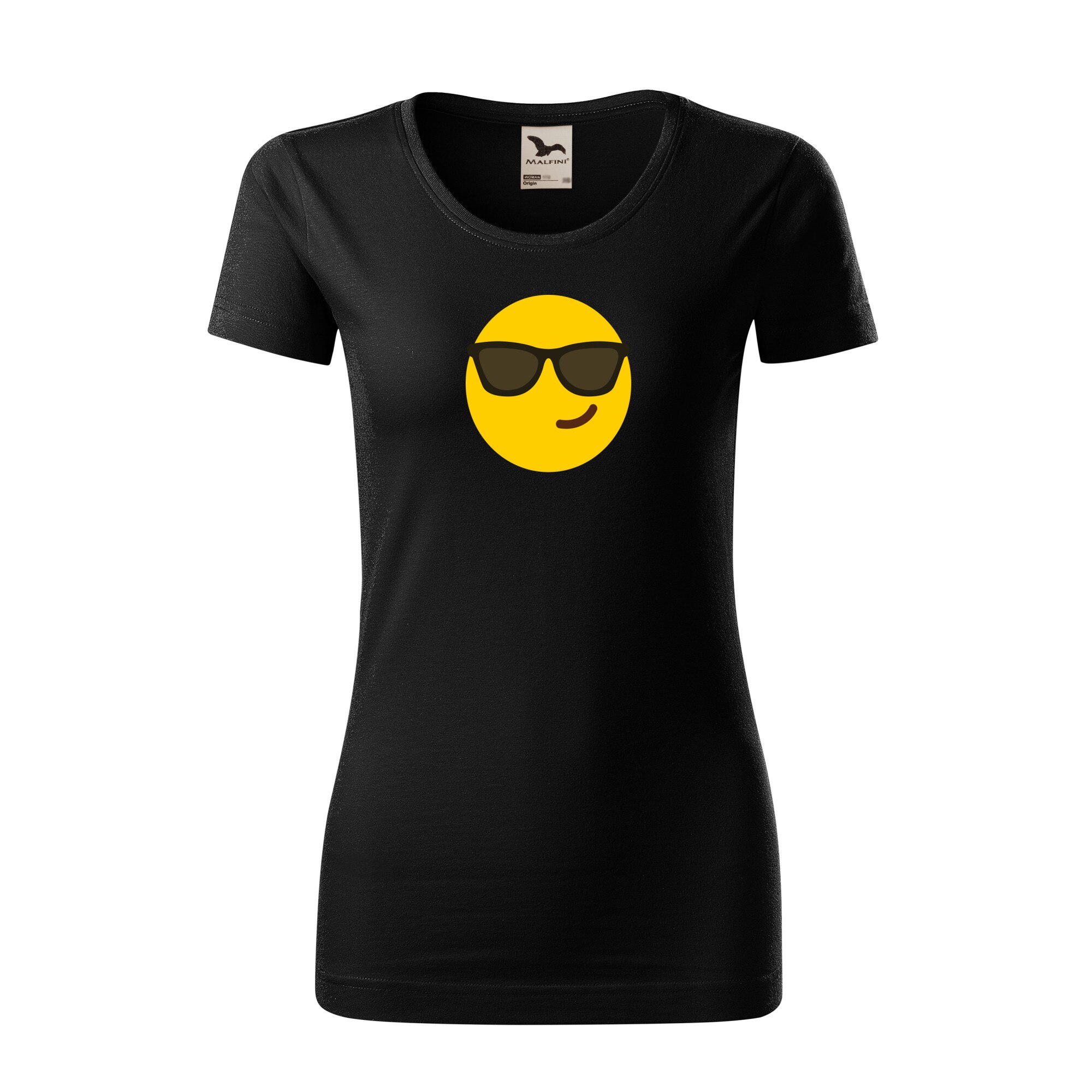 Tricou dama clasic, Malfini, Emoji Cool Face, Negru, L