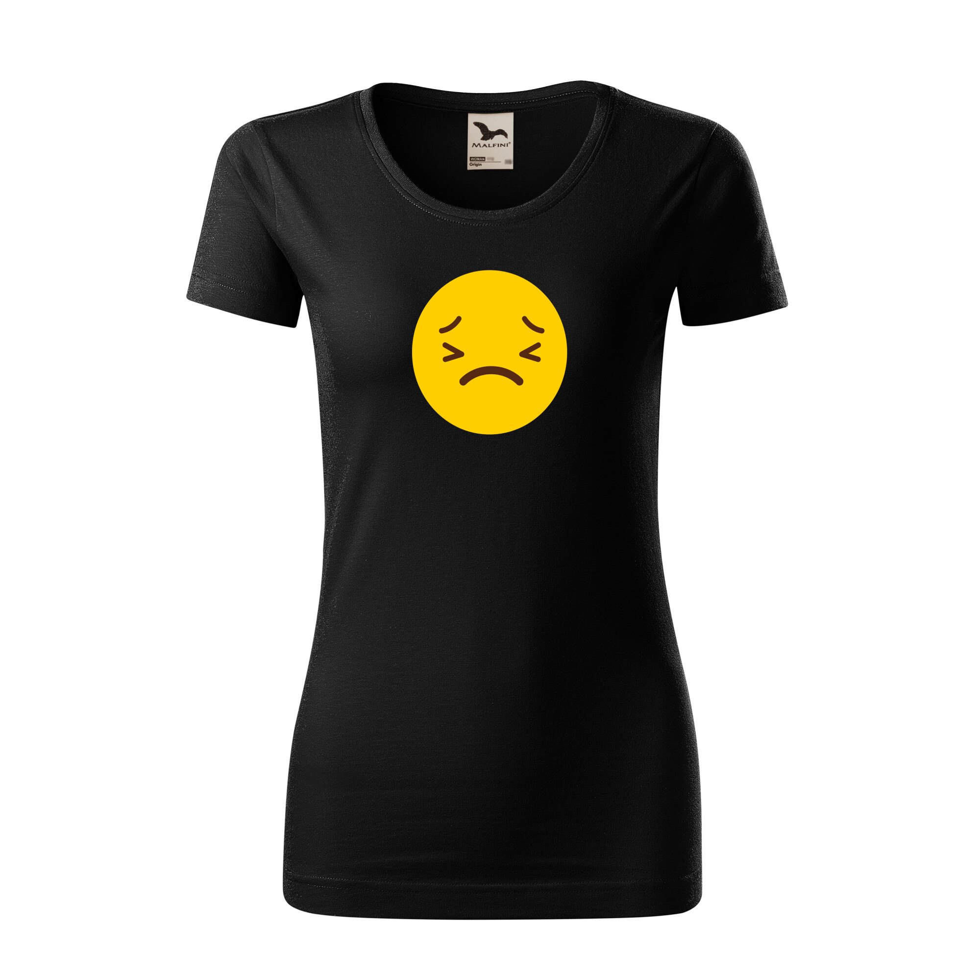 Tricou dama clasic, Malfini, Emoji Depressed Face, Negru, M
