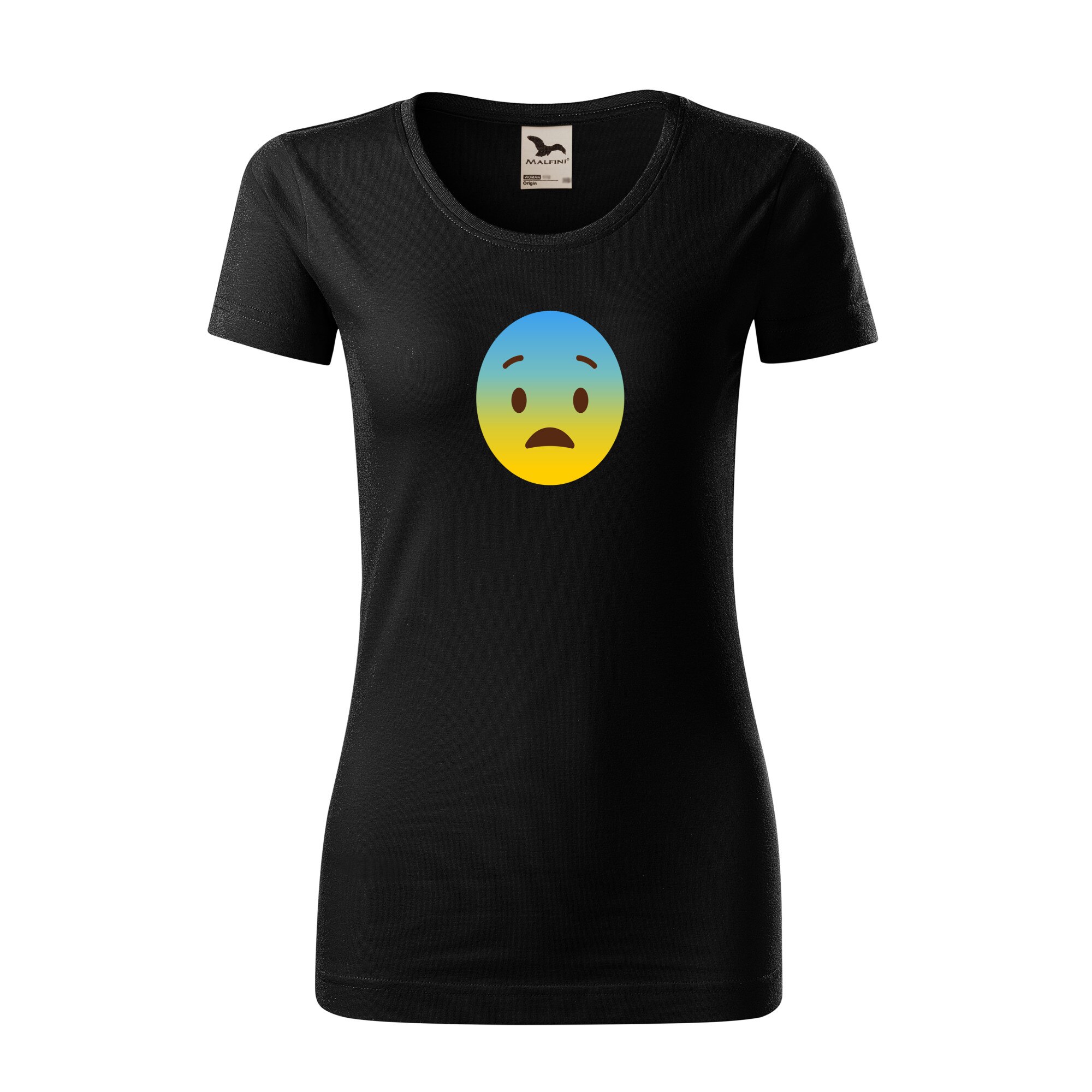 Tricou dama clasic, Malfini, Emoji Scared Face, Negru, L