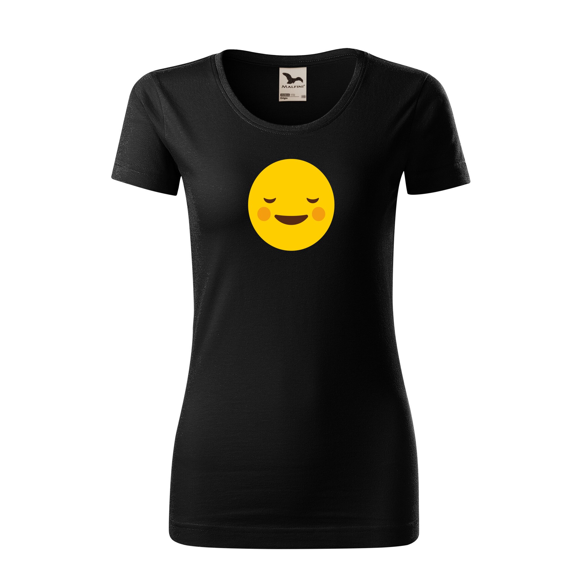 Tricou dama clasic, Malfini, Emoji Blush Face, Negru, M