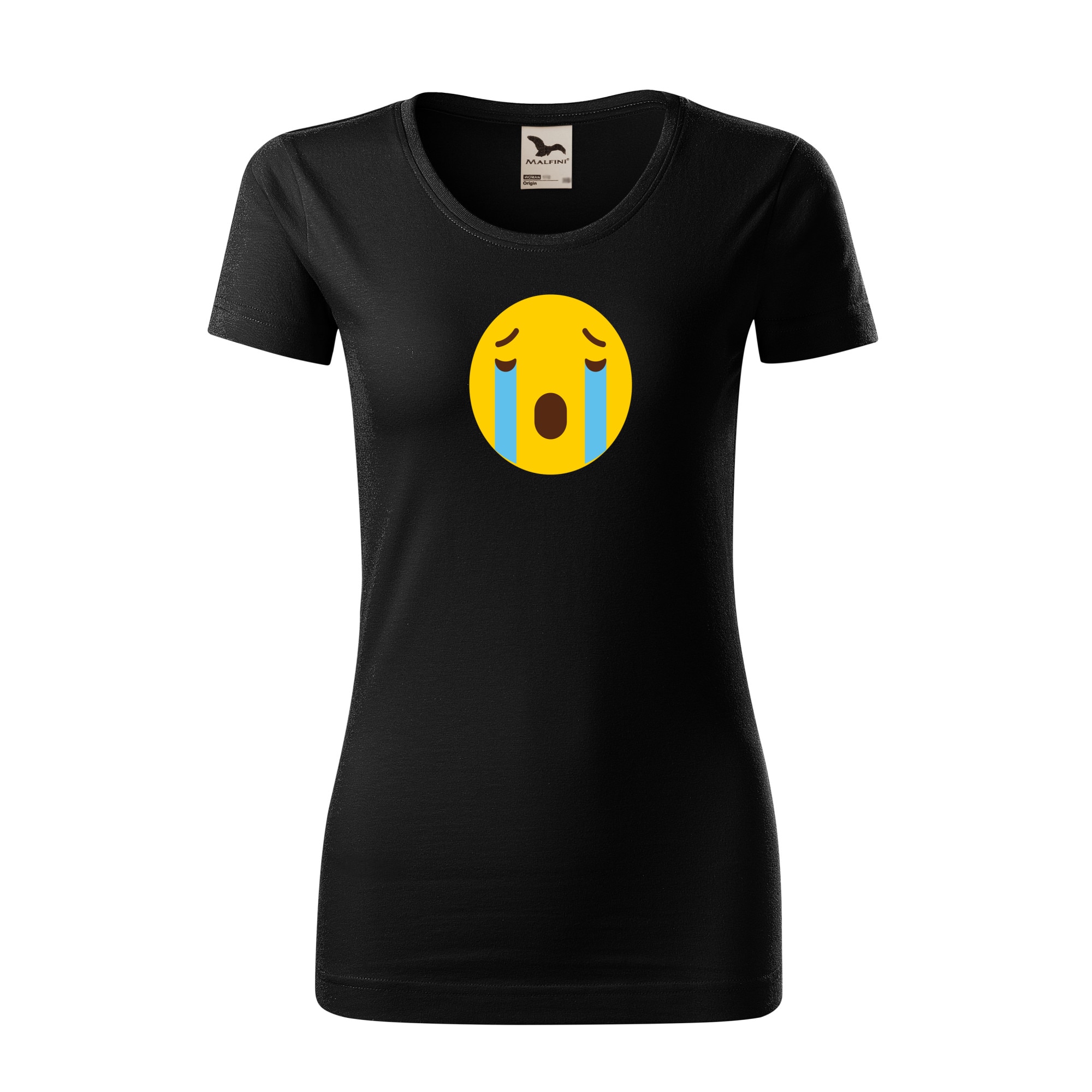 Tricou dama clasic, Malfini, Emoji Crying like a river Face, Negru, L